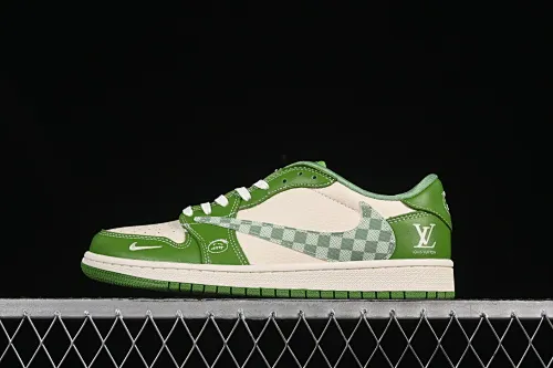 All categories Air Jordan Jordan series basketball shoes Air Jordan 1 Low High-end customized low-top sneakers Travis Scott x Fragment Design x Air Jordan 1 Low OG SP AJ1 LV joint spring green checkered gray blue denim low-top cultural casual sneakers XS2024-058